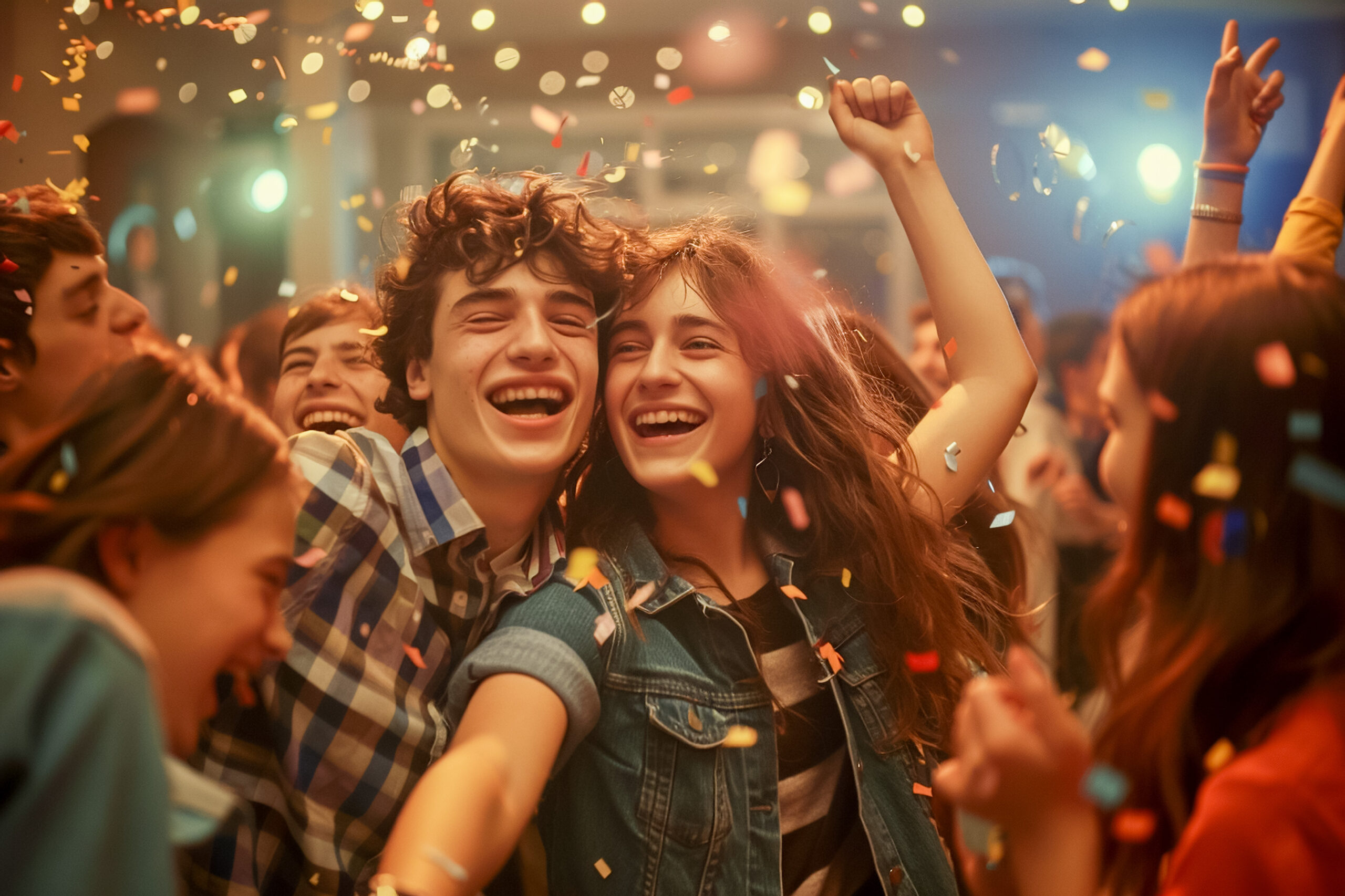 Teenagers in a pub, partying at a university bar, lively night with friends