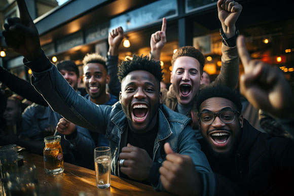 Fans cheering after the game at Tom's Watch Bar