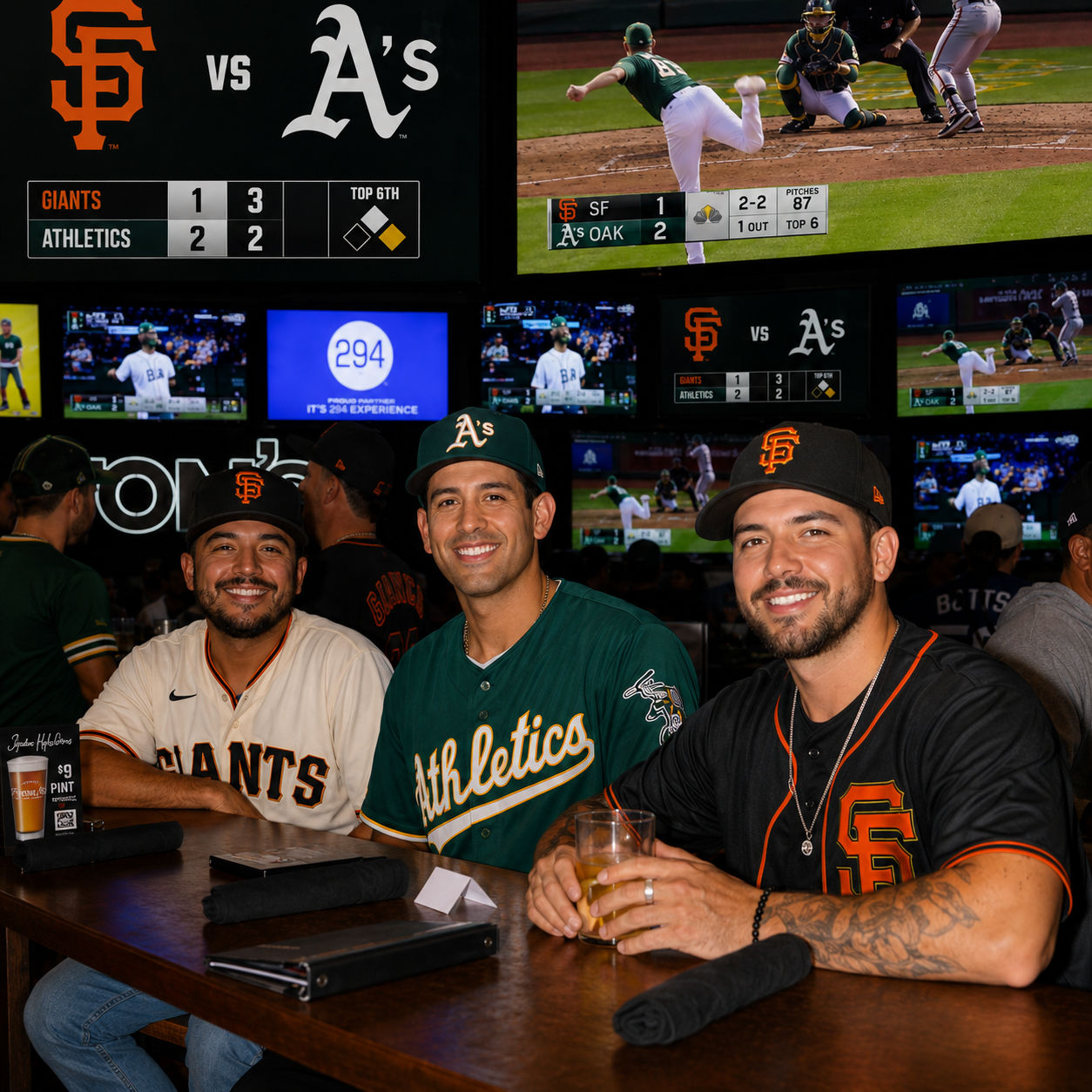 Sacramento Athletics and San Francisco Giants Fans at Tom’s Watch Bar Sacramento Athletics and San Francisco Giants fans watching a rivalry game at Tom's Watch Bar Sacramento
