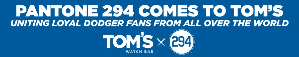 P294_hero_wide_1300 Pantone 294 comes to Tom's Watch Bar, uniting loyal Dodger fans from all over the world. Tom's Watch Bar x 294 logo.